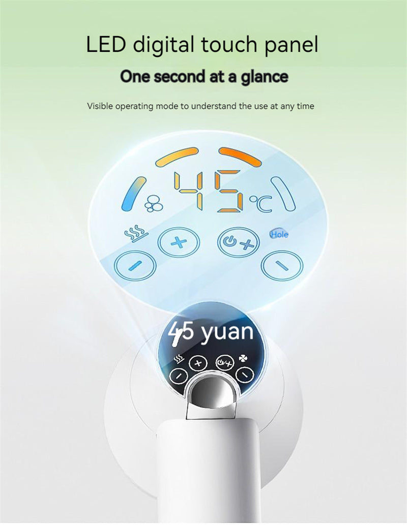 Digital temperature control panel with LED display and touch buttons on a white background.