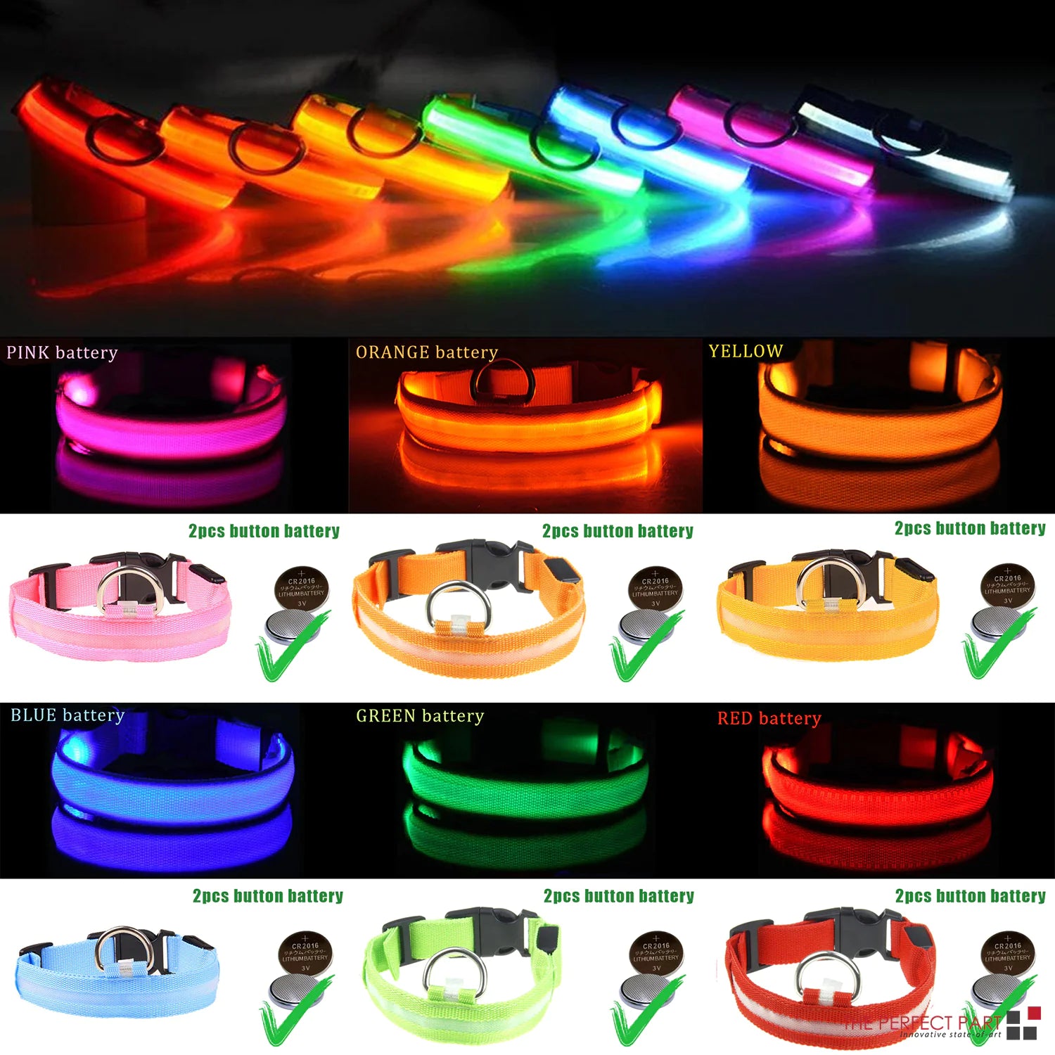 LED Adjustable Dog Collar Blinking Flashing Light Up Glow Pets Safety Waterproof - FurTruth